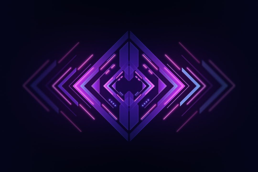 a dark background with a purple geometric design