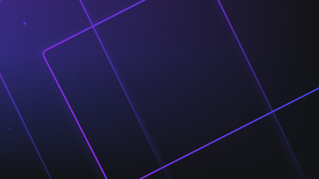 Thin glowing purple lines forming overlapping squares against a dark gradient background